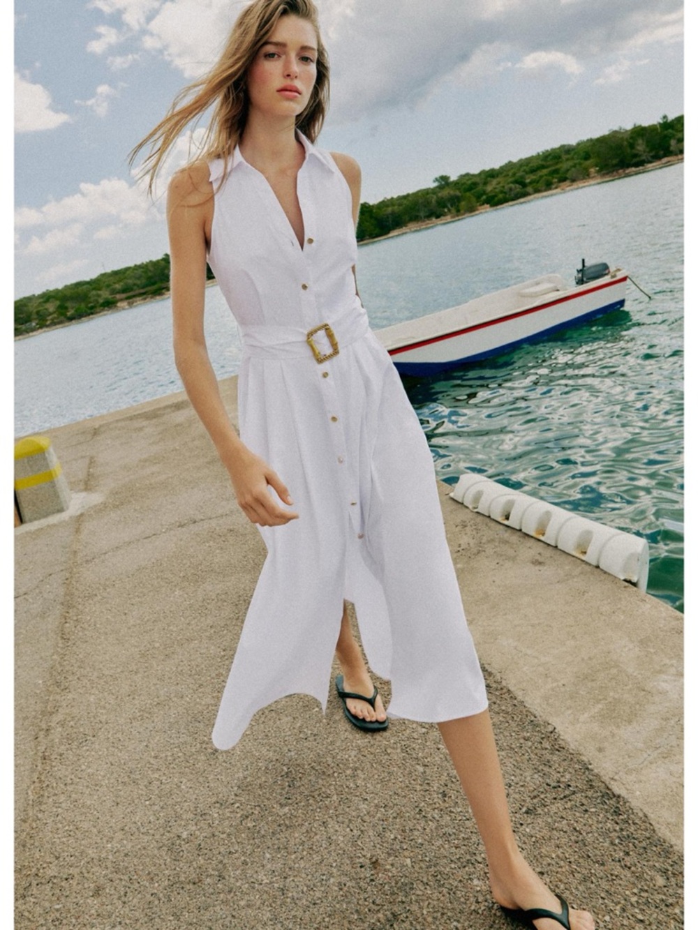 ZARA NWT Belted Poplin Midi Dress